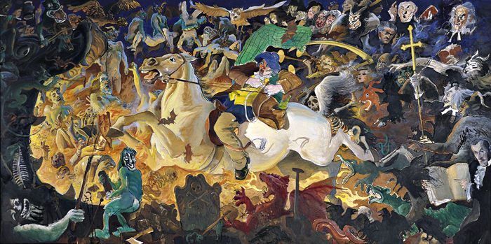 Painting by the artist Alexander Goudie depicting a scene from the Burns poem, Tam o'Shanter. The Goudie collection is housed a Rozelle Gallery in Ayr